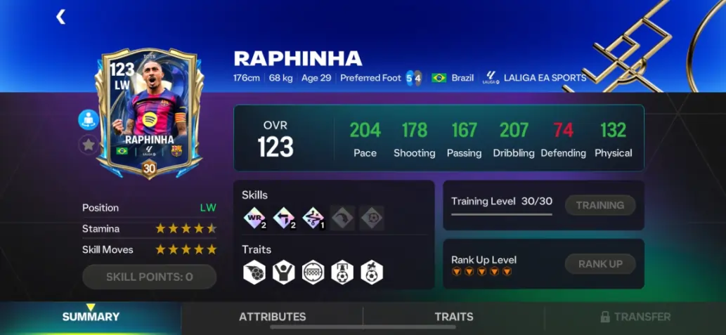 Raphinha TOTS FC Mobile Review (118 OVR) – Best RW in FC Mobile TOTS26 Under 20K Shards?